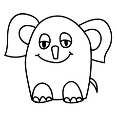 Cute cartoon doodle linear elephant isolated on white background. Vector illustration. 