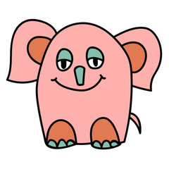 Cute cartoon doodle linear elephant isolated on white background. Vector illustration. 