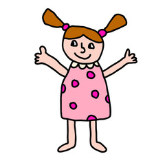 Cartoon doodle girl isolated on white background. Vector illustration. 