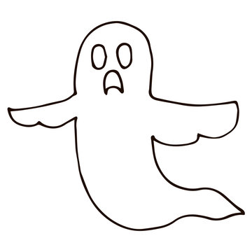 Cartoon doodle linear ghost isolated on white background. Vector illustration.  