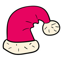Doodle Santa hat isolated on white background. Vector illustration. 