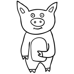 Cartoon doodle linear pig isolated on white background. Vector illustration. 