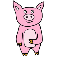 Cartoon doodle linear pig isolated on white background. Vector illustration. 