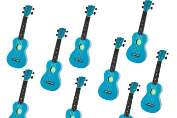 Naklejka premium blue ukulele on white background. small guitar isolate