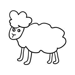 Cartoon doodle linear sheep isolated on white background. Vector illustration.  