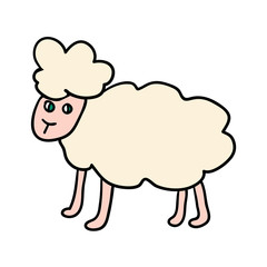 Cartoon doodle linear sheep isolated on white background. Vector illustration.  