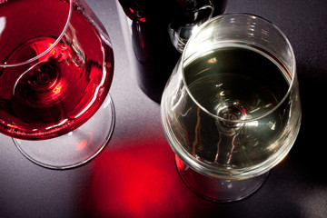 red and white wine glass close up
