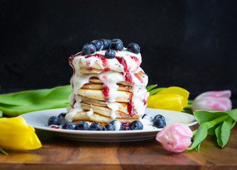 Delicious vegan pancake, black background