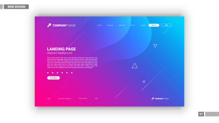 Web design mockup with blue and pink abstract background