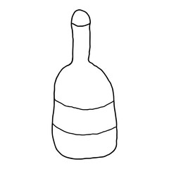 Cartoon doodle linear bottle isolated on white background. Vector illustration. 