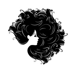silhouette of head of woman with long hair