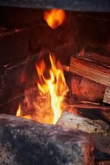 a fire in the fireplace