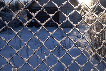 Fototapeta premium winter in the village of the sun the fence