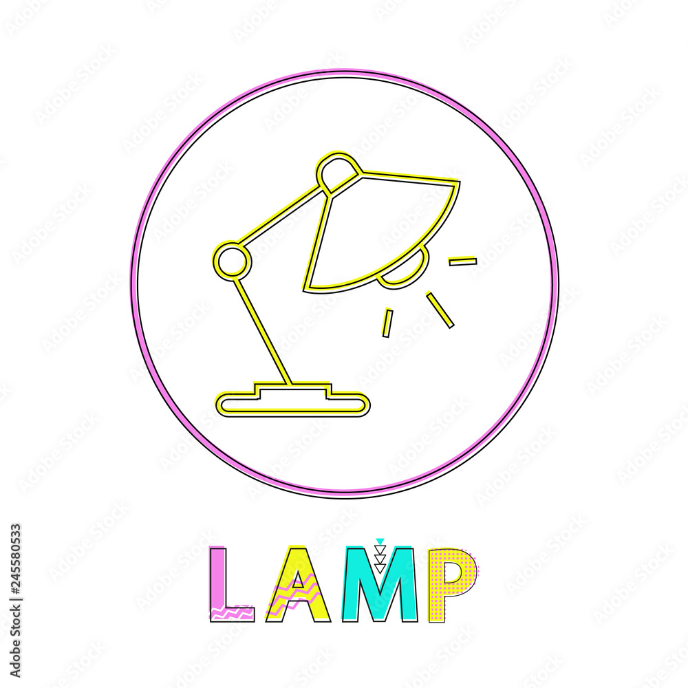 Poster lamp round bright linear icon template for app. table light inside circle on outline button, modern 