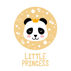 Panda vector print, floral elements