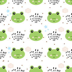 Obraz na płótnie Canvas Frog seamless pattern, childish print, vector illustration