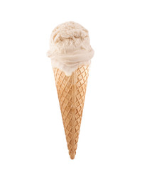 Vanilla ice cream scoop with cone isolated on white background