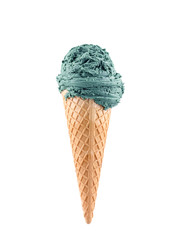 pistacchio ice cream with cone isolated on white background