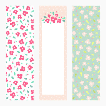 printable bookmarks or banners with little flowers on pastel background floral template with place for notes for print office school vector illustration stock vector adobe stock