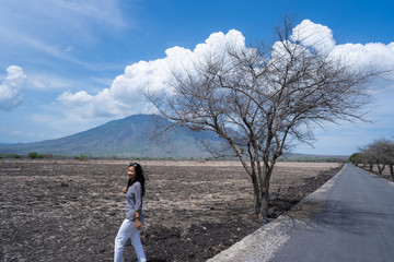 woman in dry landscape savanna