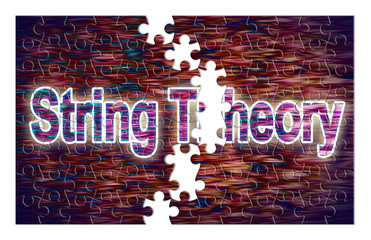 Fototapeta premium Search for the solution of String Theory - concept image in jigsaw puzzle shape