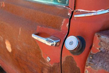 Orange truck with locked gas cap