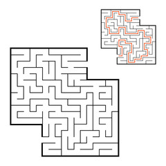 Abstract square maze. Game for kids. Puzzle for children. Labyrinth conundrum. Flat vector illustration isolated on white background. With answer. With place for your image.