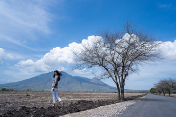 woman in dry landscape savanna