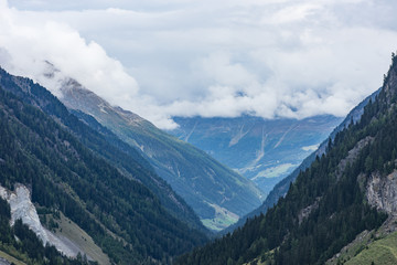 Obraz premium Mountains, peaks, lake, everlasting ice and trees landscape. Kaunertaler Gletscher natural environment. Hiking in the alps, Kaunertal, Tirol, Austria, Europe