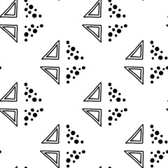 Seamless vector geometrical pattern with hand drawn decorative elements. Graphic design, drawing illustration. Print for fabric, textil, wallpaper, wrapping, packaging. Doddle style,