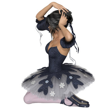 Ballerina in Dark Blue Snowflake Tutu, Kneeling - illustration
