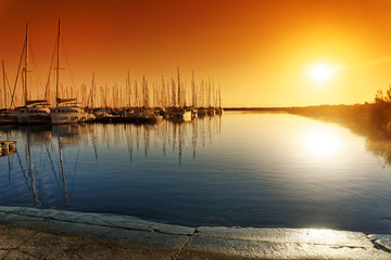 Taverna harbor reflection in Corsica island