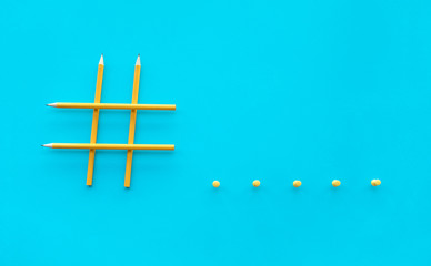 Social media and creativity concepts with Hashtag sign made of pencil.digital marketing images
