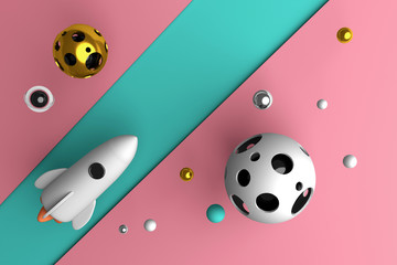 Conceptual image of a rocket flying in space 3d illustration