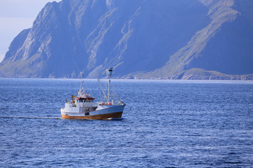 Fishing boat on Vestfjorden,Lofoten, Northern Norway,Europe