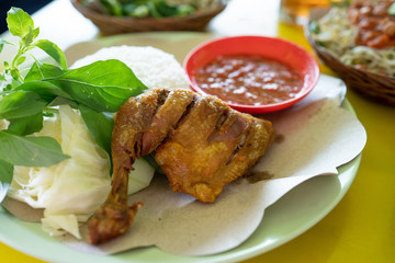 portrait of a kind of Indonesian dish in the food stalls this is pecel ayam