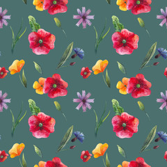 seamless pattern with spring flowers watercolor
