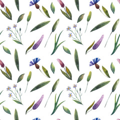 seamless pattern with spring flowers watercolor