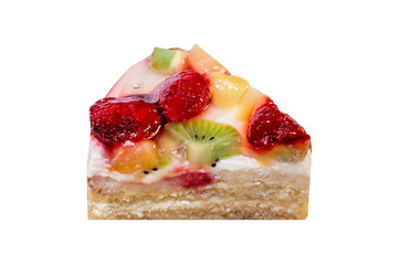 Fruit cheesecake isolated on white background