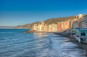 Fototapeta na wymiar Beachfront view of Camogli, Liguria, Italy