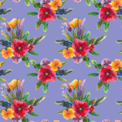 seamless pattern with spring flowers watercolor