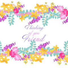 Retro style botanical illustration with flowers. Delicate background with floral composition