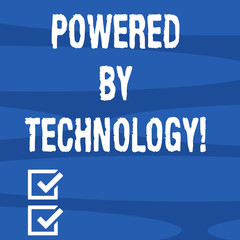 Text sign showing Powered By Technology. Conceptual photo Breakthrough led to the broad commercialization Geometric Blank Color Shape Oblong in Seamless Horizontal Pattern photo