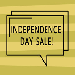 Text sign showing Independence Day Sale. Conceptual photo Promotions and discounts during Independence Day Rectangular Outline Transparent Comic Speech Bubble photo Blank Space
