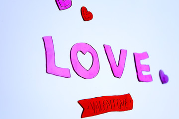 Love message written on the blue and white background