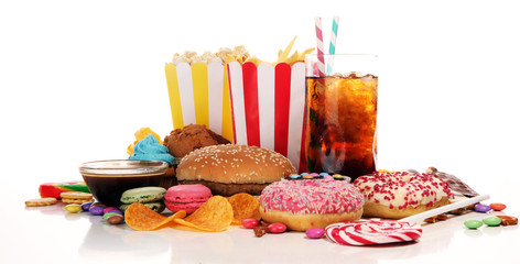 Unhealthy products. food bad for figure, skin, heart and teeth.