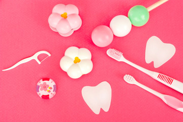桜お花見と歯ブラシ・デンタルケア、歯科検診
