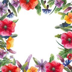 frame of watercolor wildflowers for decoration