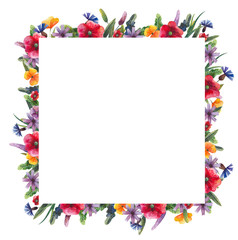 frame of watercolor wildflowers for decoration