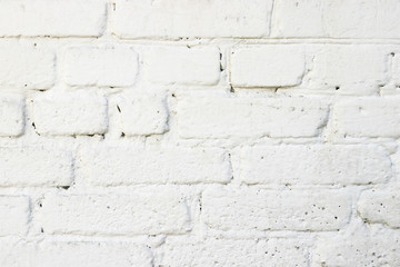Texture of white painted brick wall. Close-up. Grunge background with space for text or image. Empty template and mockup for designers.